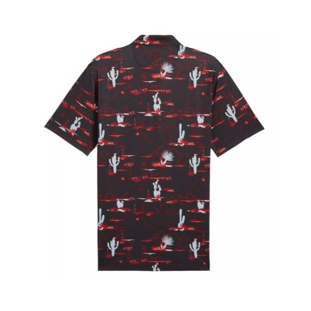 Puma MATTR Bushland Golf Polo Black Intense Red Mountains Desert Cactus Medium - Picture 2 of 5